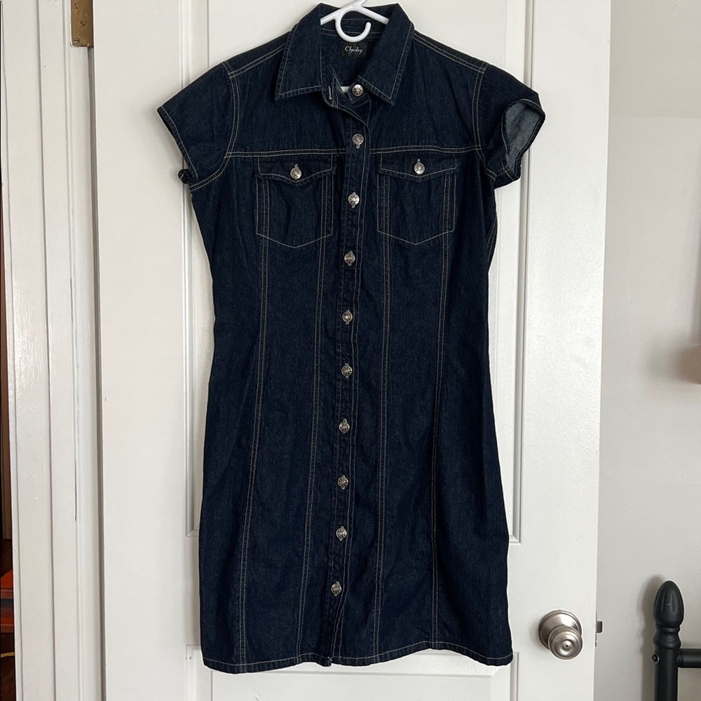 Chesley Dark Blue Denim Button-Up Dress